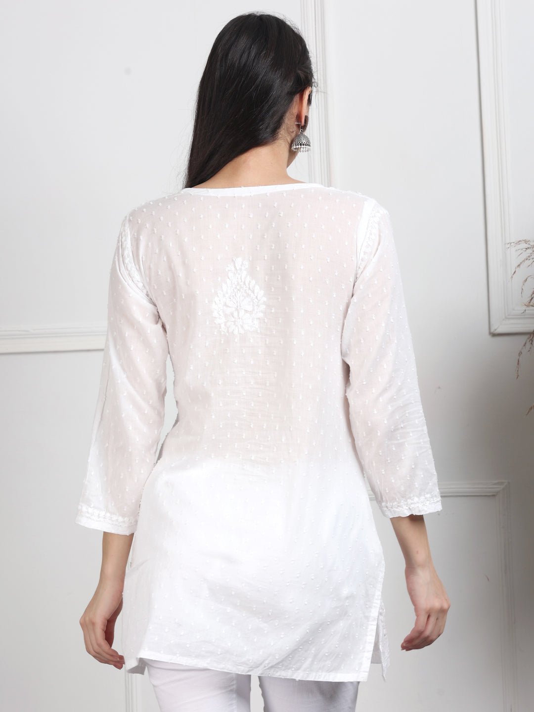 Elegant Women's Dyed Lucknowi Chikankari Short Top – Pure Cotton, Handcrafted Beauty in Stunning Shades