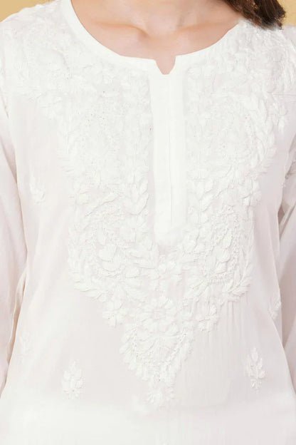 Ombre Dyed Shaded Rayon Chikankari Kurti, Palazzo and Dupatta Set.