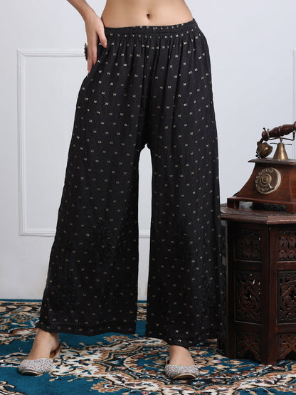 Women's Premium Dyed Chanderi Silk Chikankari Kurti and Palazzo Set
