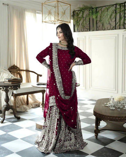 Dual Elegance A Woman in Blue and Red