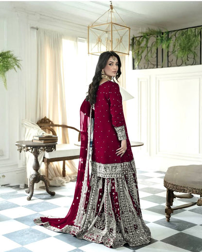 Dual Elegance A Woman in Blue and Red