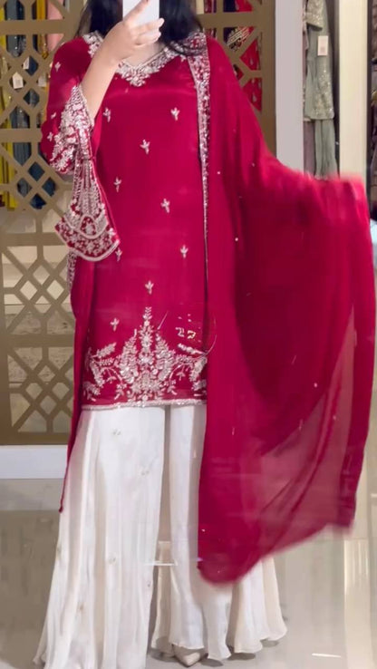 A Showcase of Pakistani Dress Styles in Four Captivating Colors Worn by a Graceful Woman