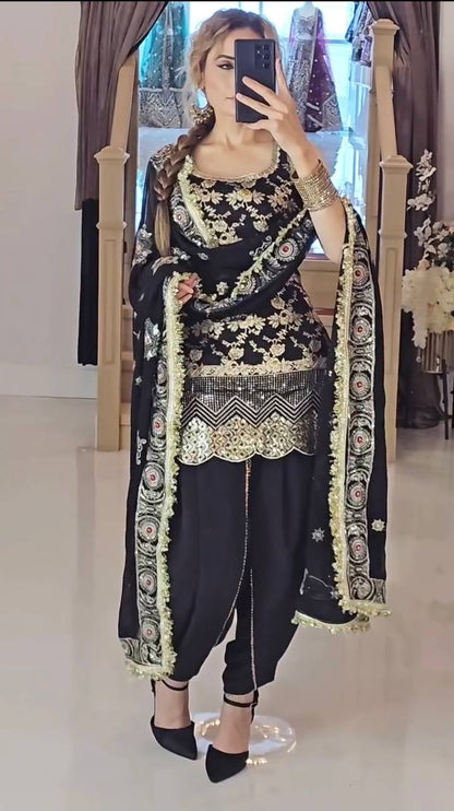 Black Patiala Suit with Antique Gold and  Embroidery