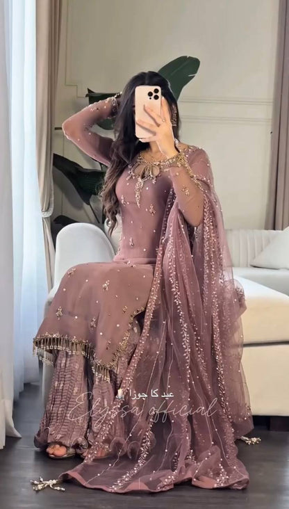 Blush Elegance Embroidered Pink Suit with Dupatta