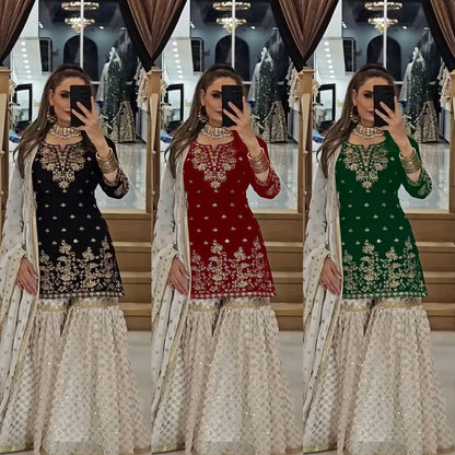 Black and Gold Sharara Set with Ivory Accents