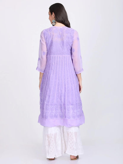 Faux Georgette Chikankari Flared Anarkali with Matching Dupatta & Cotton Inner