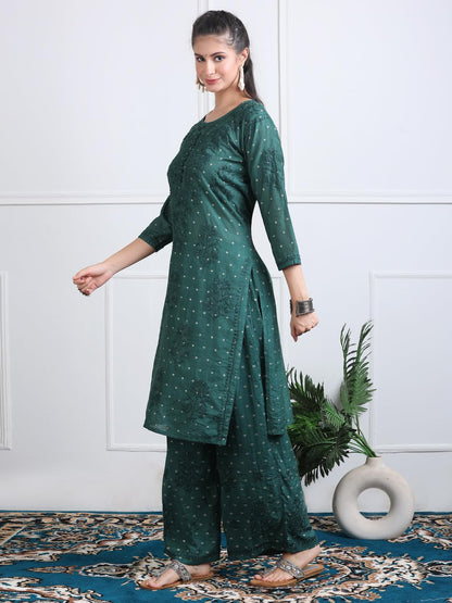 Women's Premium Dyed Chanderi Silk Chikankari Kurti and Palazzo Set
