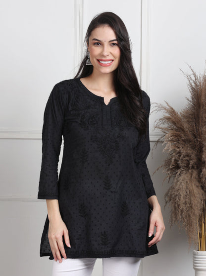 Elegant Women's Dyed Lucknowi Chikankari Short Top – Pure Cotton, Handcrafted Beauty in Stunning Shades