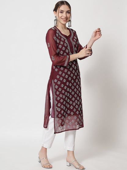 Women's Chiffon Georgette Chikankari Booti Jaal Kurti With Matching Cotton Inner