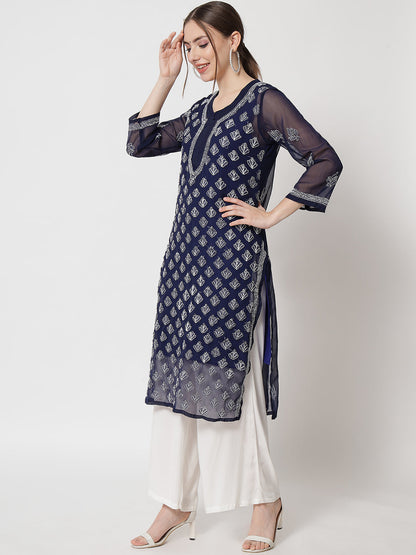 Women's Chiffon Georgette Chikankari Booti Jaal Kurti With Matching Cotton Inner