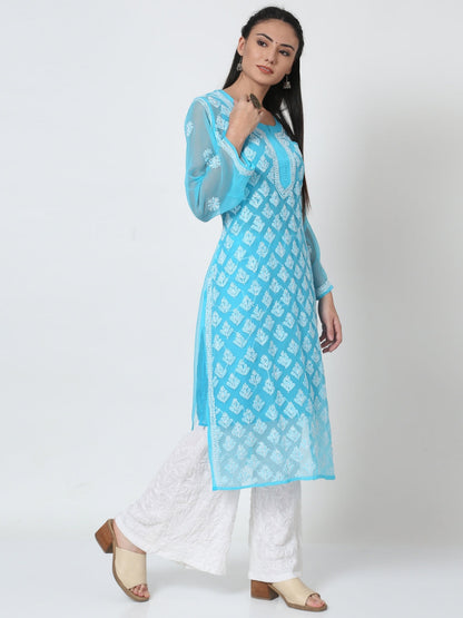 Women's Chiffon Georgette Chikankari Booti Jaal Kurti With Matching Cotton Inner