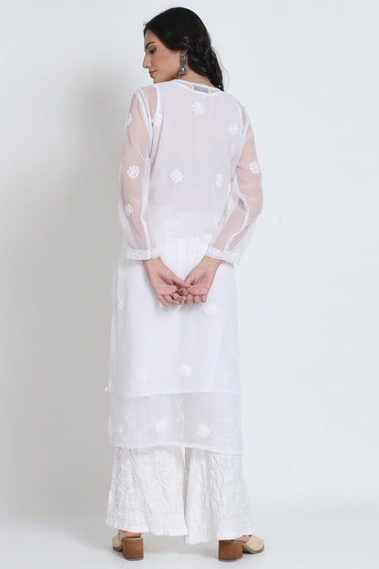 Women's Chiffon Georgette Chikankari Booti Jaal Kurti With Matching Cotton Inner