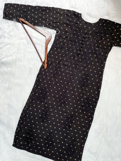 Premium Dyed Chanderi Silk Lucknowi Chikankari Kurti and Palazzo Set for Women