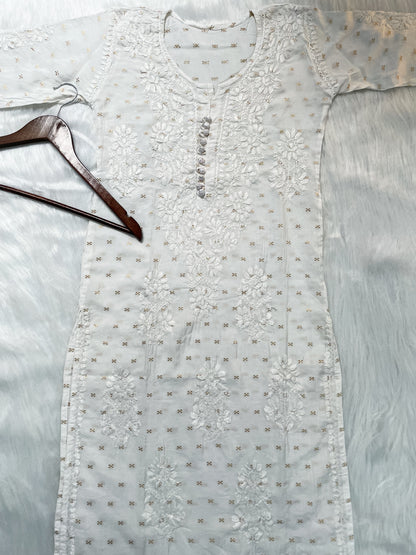 Premium Dyed Chanderi Silk Lucknowi Chikankari Kurti and Palazzo Set for Women