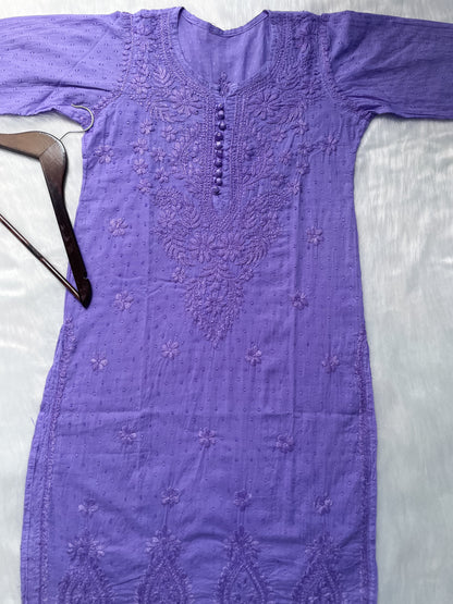 Handcrafted Dyed Lucknowi Chikankari Cotton Kurti, Palazzo & Dupatta Set