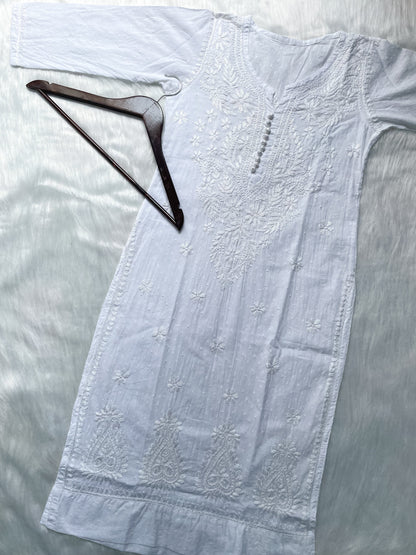 Handcrafted Dyed Lucknowi Chikankari Cotton Kurti, Palazzo & Dupatta Set