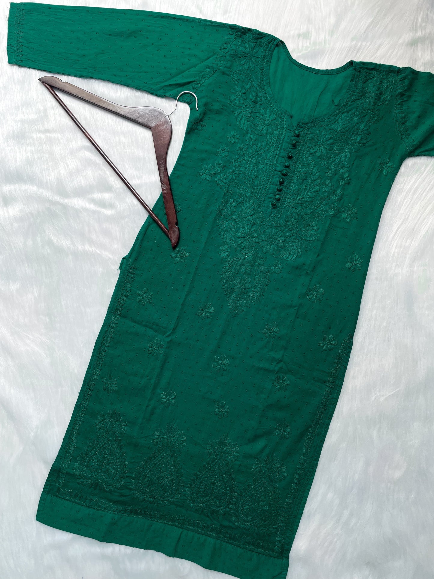 Handcrafted Dyed Lucknowi Chikankari Cotton Kurti, Palazzo & Dupatta Set