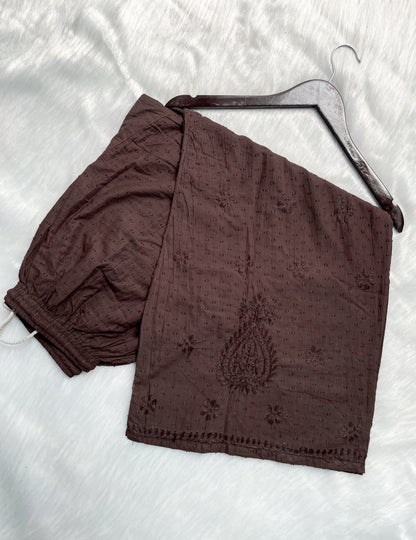 Handcrafted Dyed Lucknowi Chikankari Cotton Kurti, Palazzo & Dupatta Set