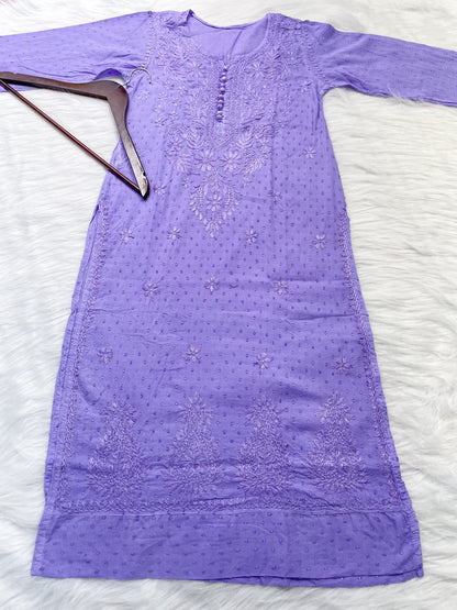 Dyed Cotton Chikankari Kurti & Lycra Pant Set, Pockets Both Side of the Pant