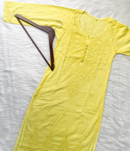 Dyed Cotton Chikankari Kurti & Lycra Pant Set, Pockets Both Side of the Pant