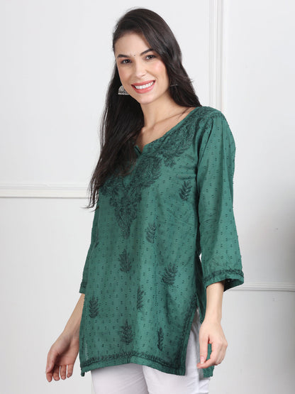 Elegant Women's Dyed Lucknowi Chikankari Short Top – Pure Cotton, Handcrafted Beauty in Stunning Shades