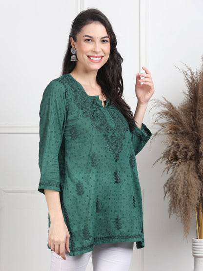 Elegant Women's Dyed Lucknowi Chikankari Short Top – Pure Cotton, Handcrafted Beauty in Stunning Shades
