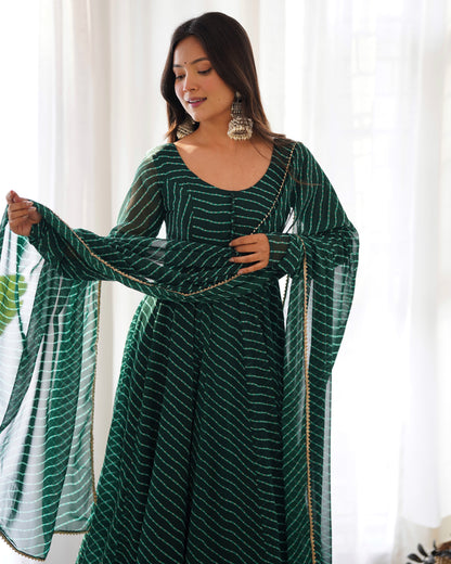 PURE FOX GEORGETTE LAHERIYA PRINT FABRIC FULLY FLAIR ANARKALI,WITH DUPPTA SET,PENT READY TO WEAR