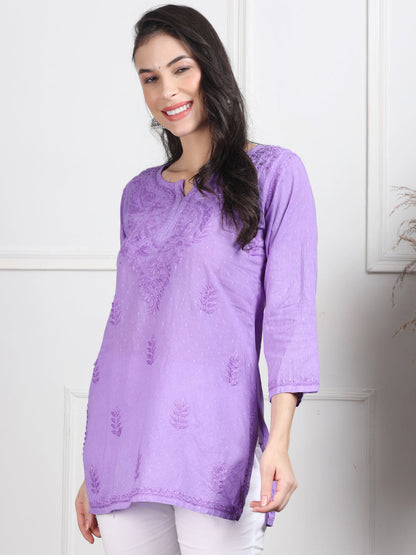 Elegant Women's Dyed Lucknowi Chikankari Short Top – Pure Cotton, Handcrafted Beauty in Stunning Shades
