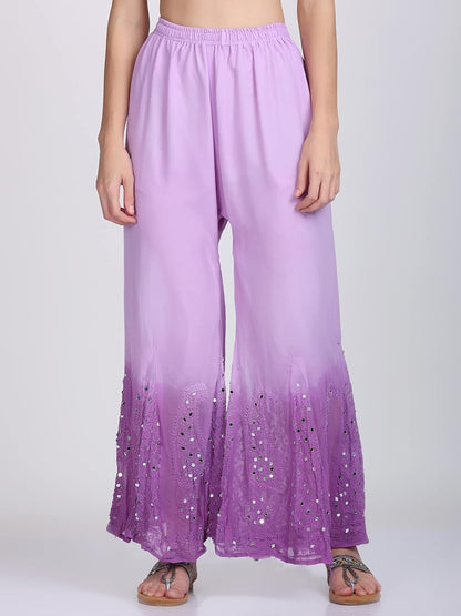 Chiffon Georgette Dyed Real Pasted Mirror Work Kurti, Sharara & Dupatta Set With Free Matching Cotton Inner