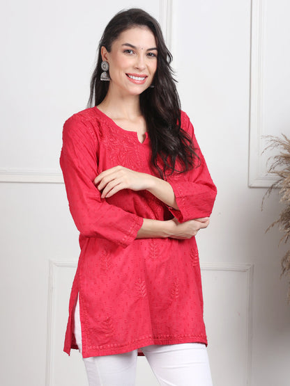 Elegant Women's Dyed Lucknowi Chikankari Short Top – Pure Cotton, Handcrafted Beauty in Stunning Shades
