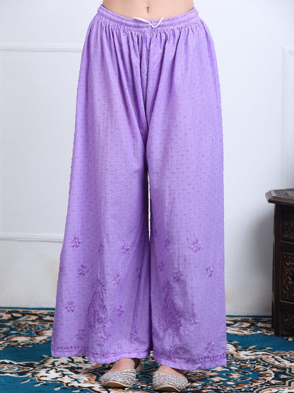 Women’s Dyed Lucknowi Chikankari Cotton Kurti, Palazzo & Dupatta Set
