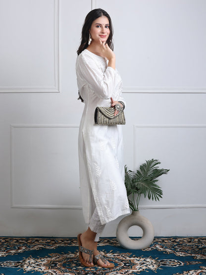 Elegant Super Comfy 3D Handwork Rayon Chikankari Kurti with Muquesh Embellishments