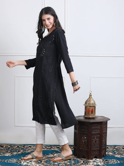 Elegant Super Comfy 3D Handwork Rayon Chikankari Kurti with Muquesh Embellishments