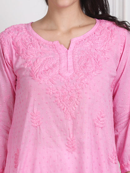 Elegant Women's Dyed Lucknowi Chikankari Short Top – Pure Cotton, Handcrafted Beauty in Stunning Shades