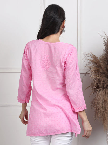 Elegant Women's Dyed Lucknowi Chikankari Short Top – Pure Cotton, Handcrafted Beauty in Stunning Shades