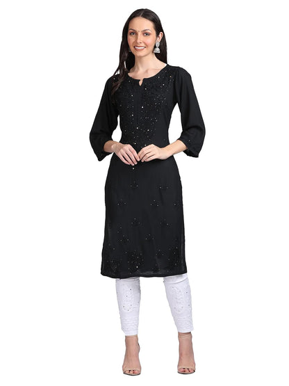 Super Comfy Rayon Chikankari Kurti with Muquesh Embellishments