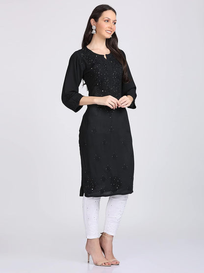 Super Comfy Rayon Chikankari Kurti with Muquesh Embellishments