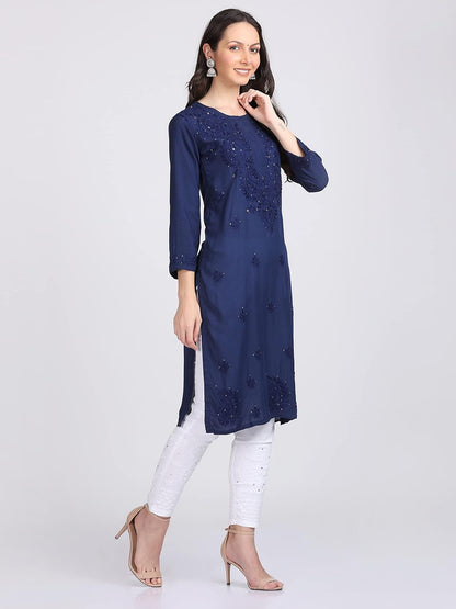 Super Comfy Rayon Chikankari Kurti with Muquesh Embellishments