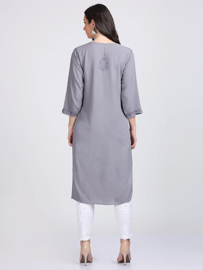 Super Comfy Rayon Chikankari Kurti with Muquesh Embellishments