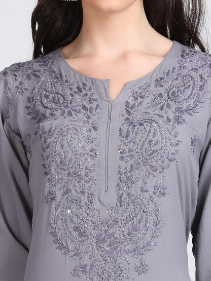 Super Comfy Rayon Chikankari Kurti with Muquesh Embellishments