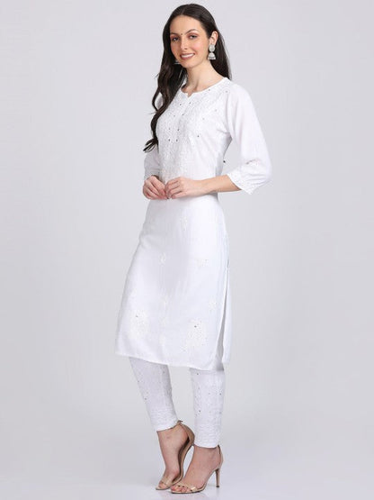 Super Comfy Rayon Chikankari Kurti with Muquesh Embellishments