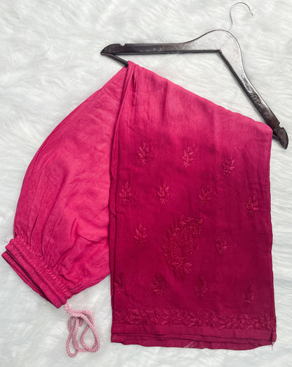 Ombre Dyed Shaded Rayon Lucknowi Chikankari Kurti, Palazzo and Dupatta Set.