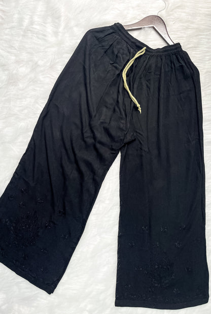 Ombre Dyed Shaded Rayon Lucknowi Chikankari Kurti, Palazzo and Dupatta Set.