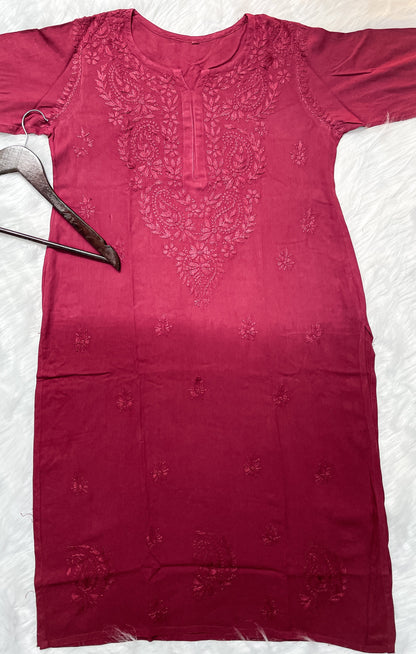 Ombre Dyed Shaded Rayon Lucknowi Chikankari Kurti, Palazzo and Dupatta Set.