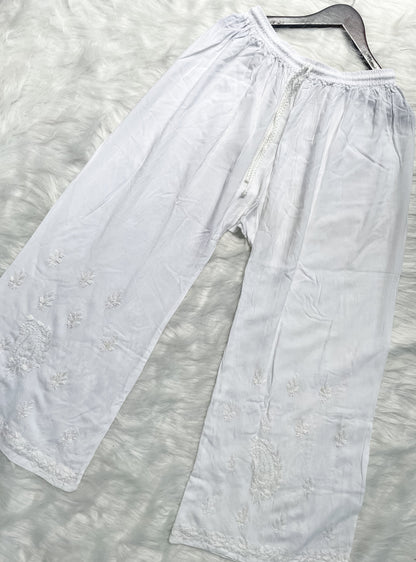 Ombre Dyed Shaded Rayon Lucknowi Chikankari Kurti, Palazzo and Dupatta Set.