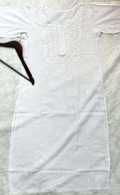 Ombre Dyed Shaded Rayon Lucknowi Chikankari Kurti, Palazzo and Dupatta Set.