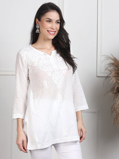 Elegant Women's Dyed Lucknowi Chikankari Short Top – Pure Cotton, Handcrafted Beauty in Stunning Shades