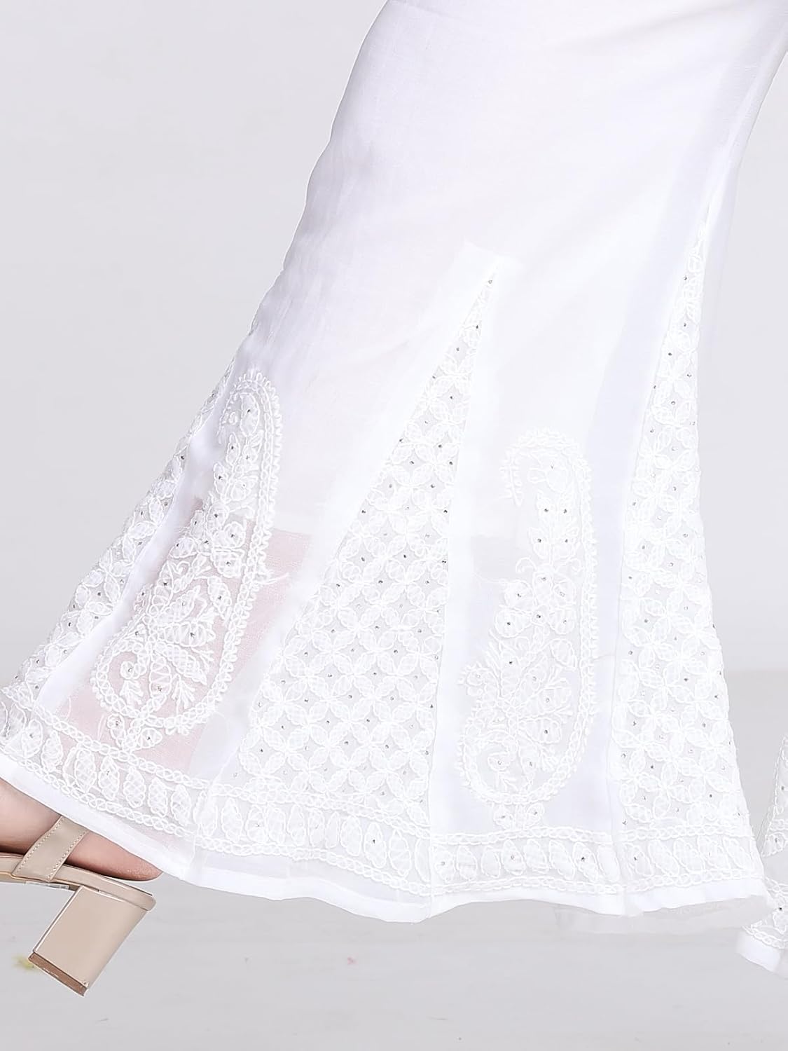 Chiffon Georgette Muquesh Embellishments Straight Kurta, Sharara & Dupatta Set With Matching Cotton inner