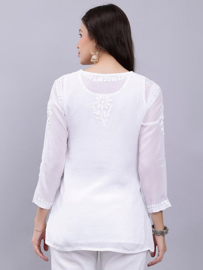 Women's Premium White Modal Chikankari Short Kurti
