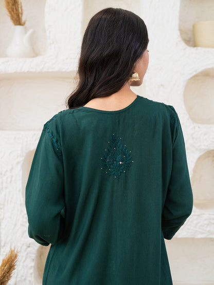 Women's Premium Rayon Chikankari Kurti with Muquesh Embellishments